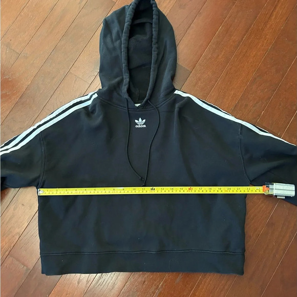 Adidas Originals Cropped Hoodie Sweatshirt in Black 3 Stripe Womens Size M - Picture 4 of 10